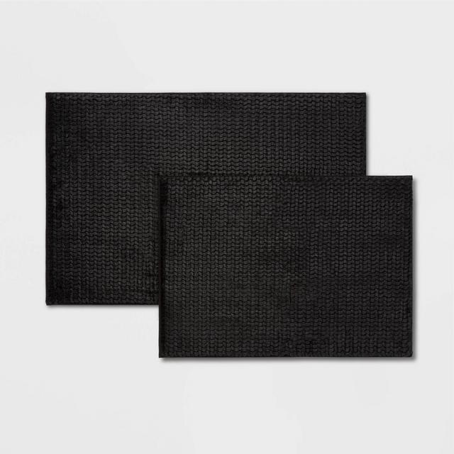 2pk Fuzzy Foam Bath Rug Black - Threshold™