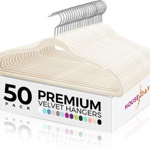 HOUSE DAY Premium Velvet Hangers 50 Pack Ivory