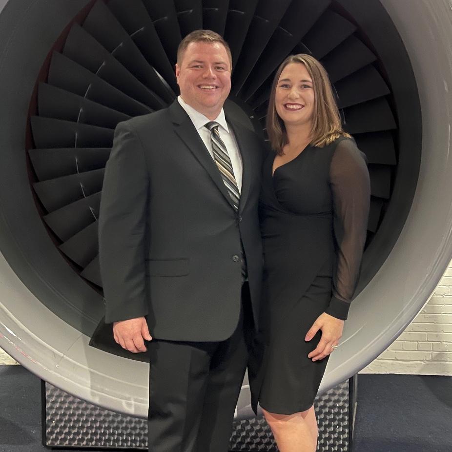 Celebrating Adam’s captain upgrade dinner at the Delta flight museum in Atlanta