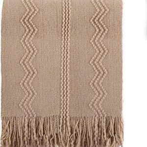 BATTILO HOME Tan Throw Blanket for Bed, Boho Decorative Couch, Taupe Home Decor, 50"x60"