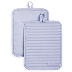 KitchenAid Ribbed Soft Silicone Pot Holder Set, Lavender Cream 7"x9"