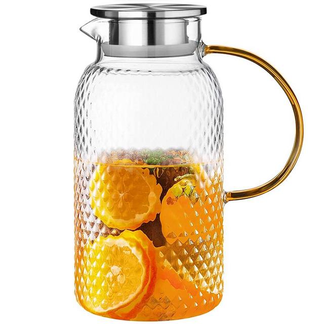 Glass Pitcher Squama Designed 64 oz, High Borosilicate Water Pitcher, Iced  Tea Pitcher with Lid and Spout, Large Bore Design for Easy Cleaning, for  Cold/Hot Drinks, Iced Tea, Juice, Milk