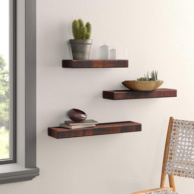 Abarca 3 Piece Pine Solid Wood Floating Shelf
