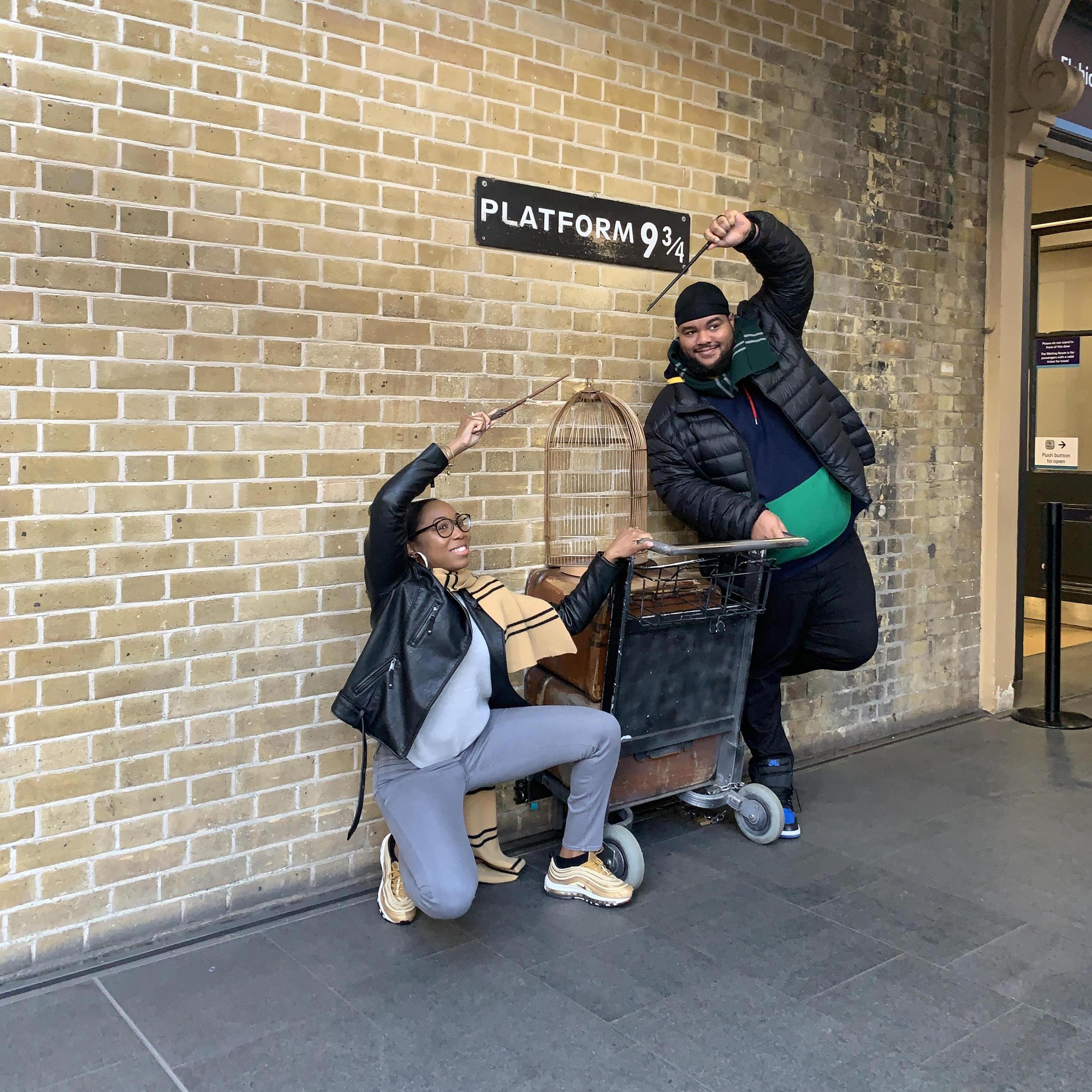 "A Hufflepuff & Slytherin Love Story" :
Fun in London at Platform 9 3/4