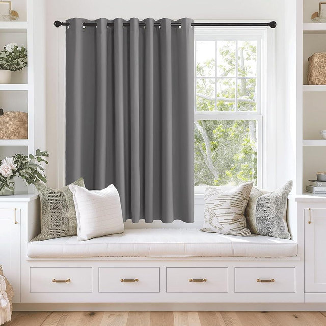 NICETOWN Grey Blackout Extra Wide Bedroom Curtain 63 inch Long, Grommet Room Darkening Thermal Insulated Sound Reducing Window Treatments for Kids Room/Laundry, 1 Panel, W100 x L63