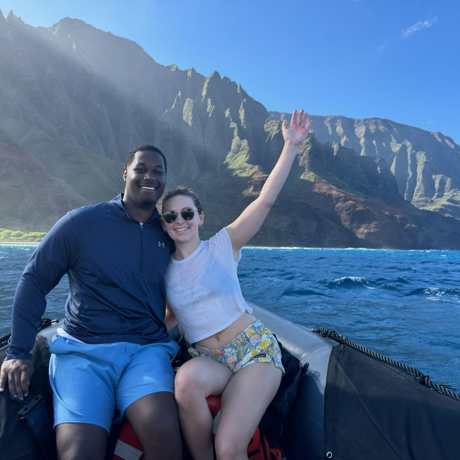 Spent the first 4 days of our trip on Kauii. This is our raft tour of the Napali Coast...yes we both got sea sick #worthit!