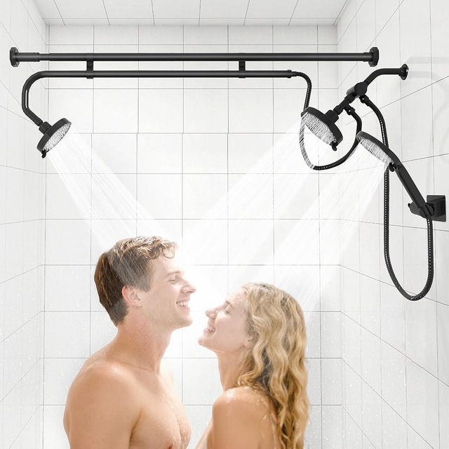 Tandem Shower Head, Dual Shower Heads for Two People & Handheld Head, Triple Shower Head High Pressure System,Adjustable Double Shower Heads