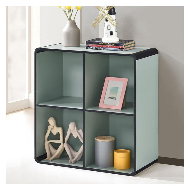 Kings Brand Furniture Dothan Wood 4-Cubed Open Bookcase - Storage Shelf Organizer Bookshelf