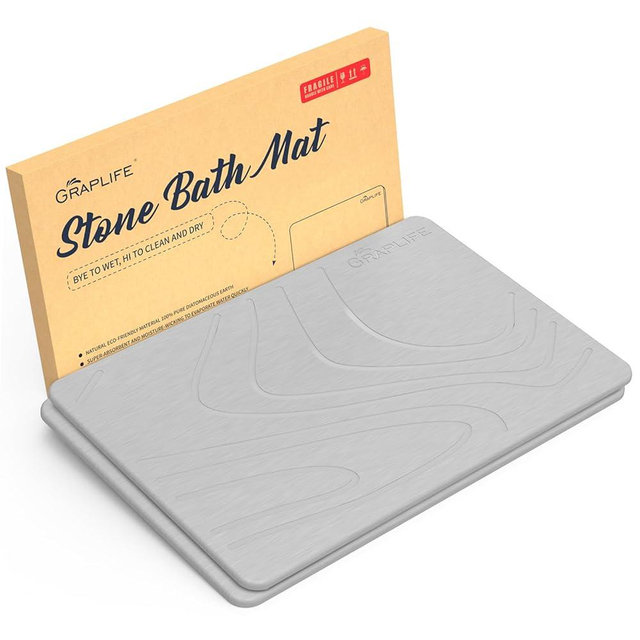 Stone Bath Mat Non-Slip Fast-Drying Mat for Bathroom Floor Super Absorbent Diatomaceous Earth Shower Mats-Light Gray 23.6x15.35 2Pack