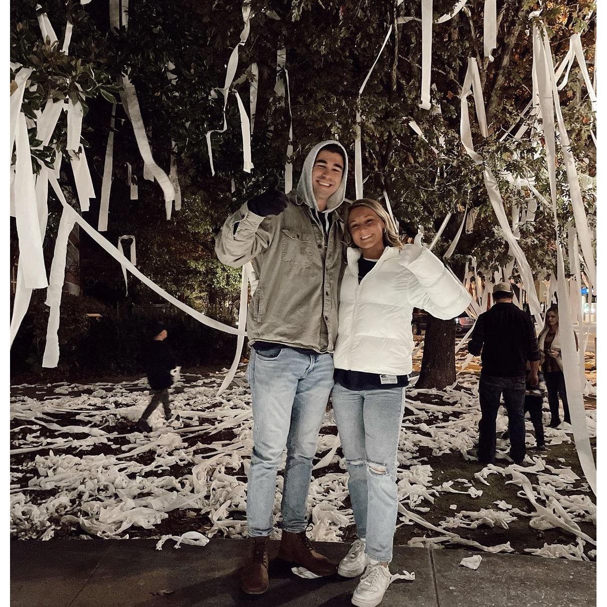 Kyrsten's first trip to Auburn included "rolling", as the southerners say, Toomer's corner!