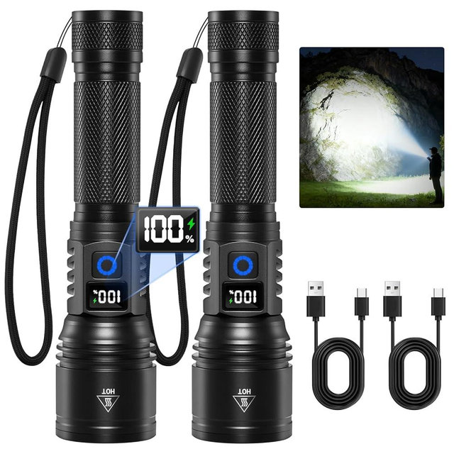 Rechargeable Flashlights High Lumens 2Pack, 5Modes Super Bright Flashlight Rechargeable, LED Flashlight Powerful, Handheld Tactical Flash Lights for Home Emergencies Camping Essentials, Gifts for Men