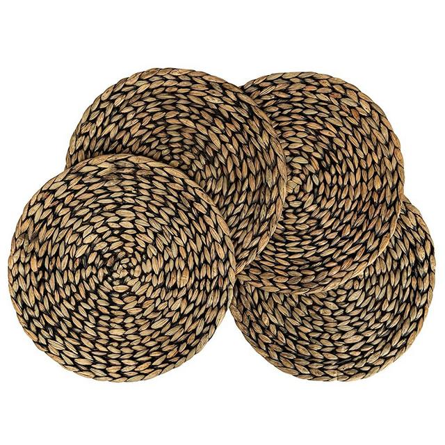 CENBOSS Beautiful Woven Placemats Round Placemats for Dining Table (Black Wash, 11.8" Set of 4)