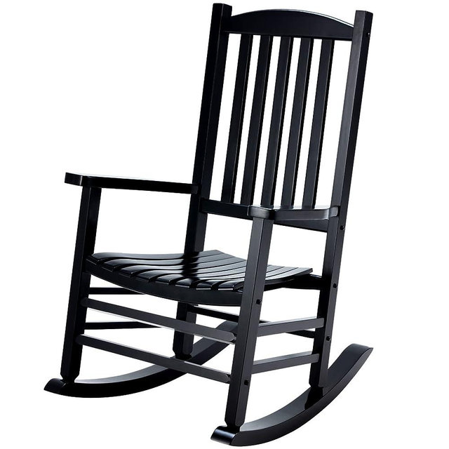 Hupmad Wooden Rocking Chair Rocker Outdoor Oversized Porch Rocker Chair,Patio Wooden Rocker with High Back and Armrest,All Weather Rocker Slatted for Backyard,Garden,400 lbs Support,Black