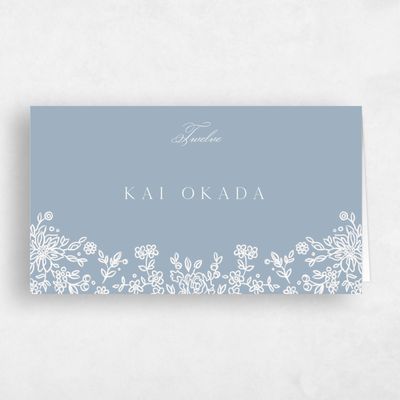 Blue Floral Wedding Place Card - Justine