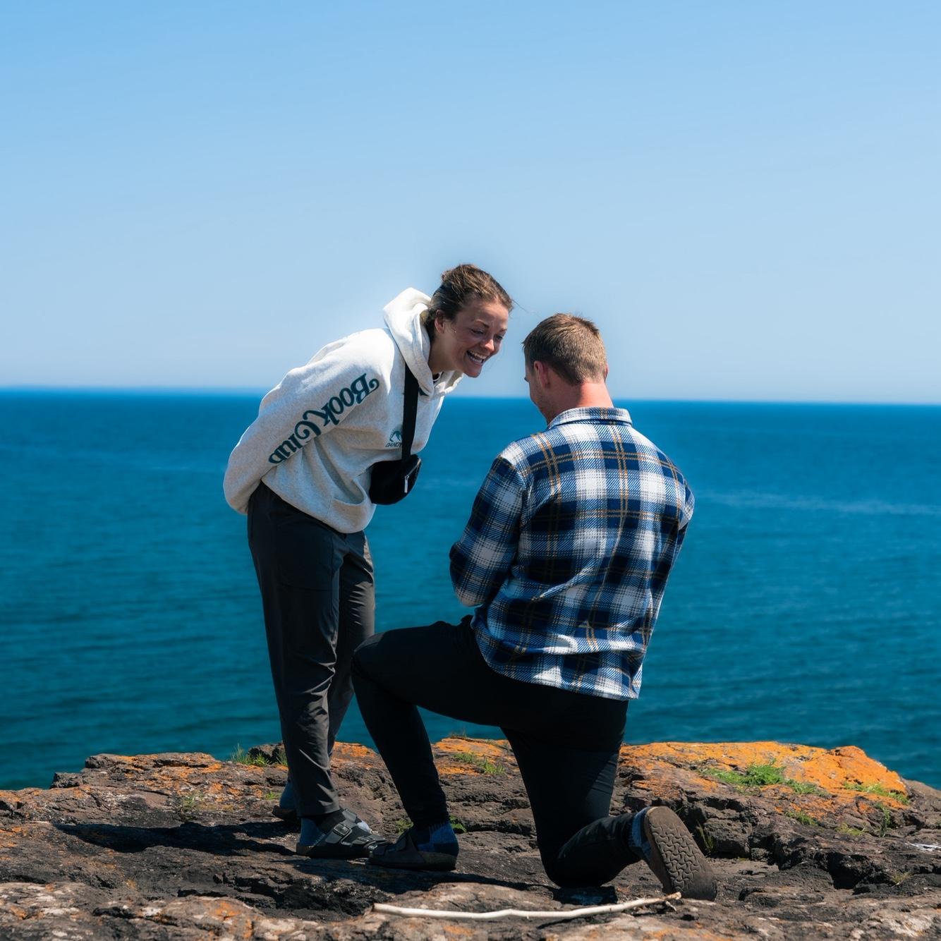 Sarah's favorite memory. Alec planned ta trip to the Boundary Waters, proposing on the way back down at Palisade Head - the first place they ever traveled together!