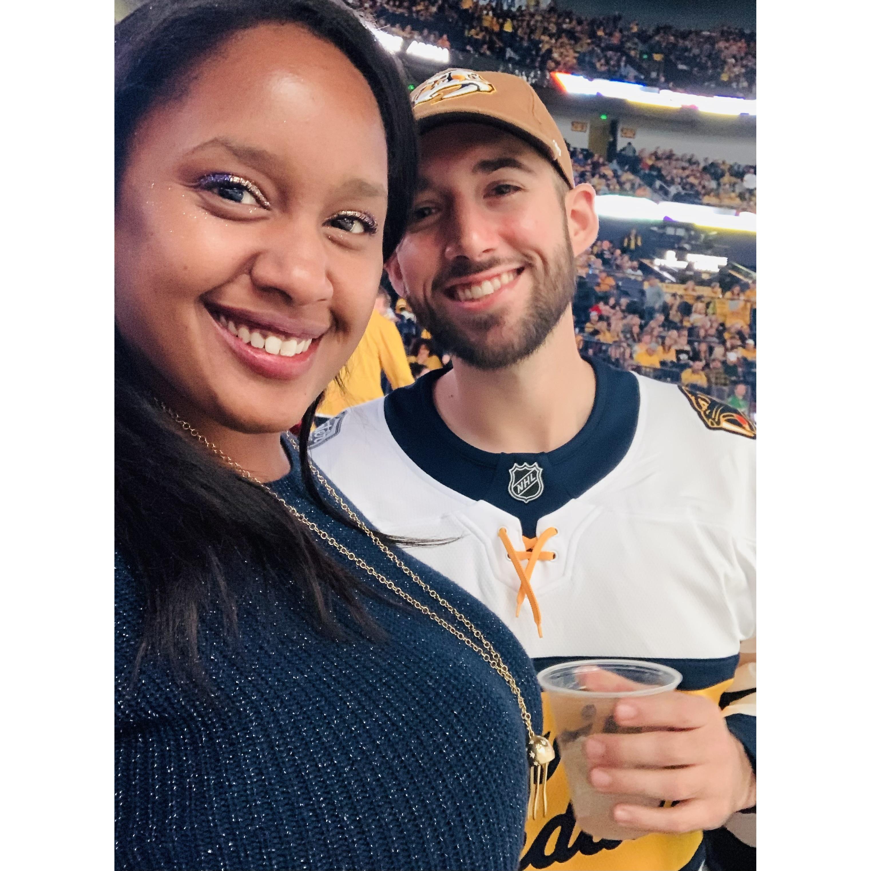 I surprised Tom with Lexus Lounge rink-side seats to the Predators hockey game for our first anniversary in 2019! We've done it every year since! We look forward to it every year! SO much fun!