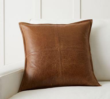 Pieced Leather Pillow Cover, 20", Whiskey
