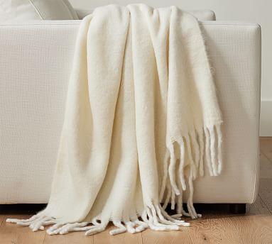 Hayes Twill Faux Mohair Throw, 50" x 60", Ivory