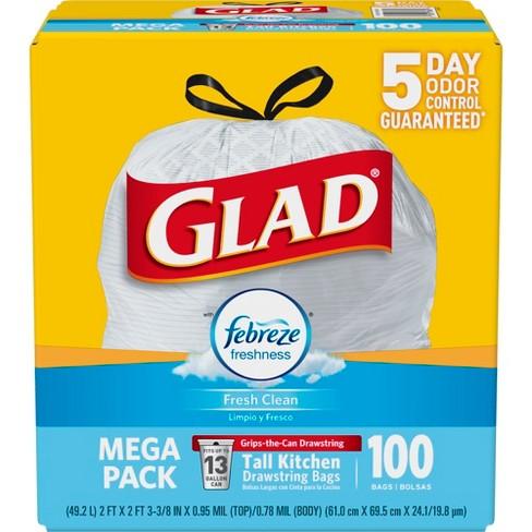 Glad OdorShield Fresh Clean Scented Drawstring Tall Kitchen Trash Bags - 100ct