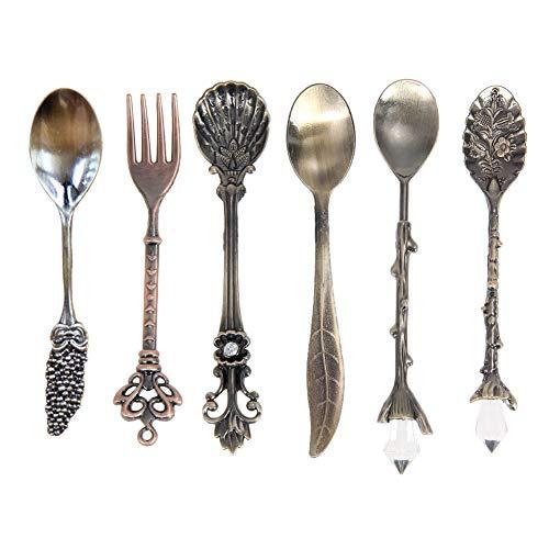 Dessert Spoons,Coffee SpoonTeaspoon,Awakingdemi Vintage Royal Style Metal Carved Fruit Dessert Spoons for Kitchen Dining Bar,6pccs/set
