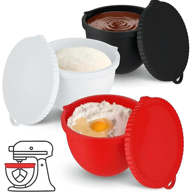 Silicone Bowl Liners for KitchenAid Tilt-Head 5 Qt Mixers –3 Pack with Lids –Dishwasher Safe –Not for Bowl-Lift Models –Food-Grade Silicone, Heat Resistant -40°F to 464°F, Reusable
