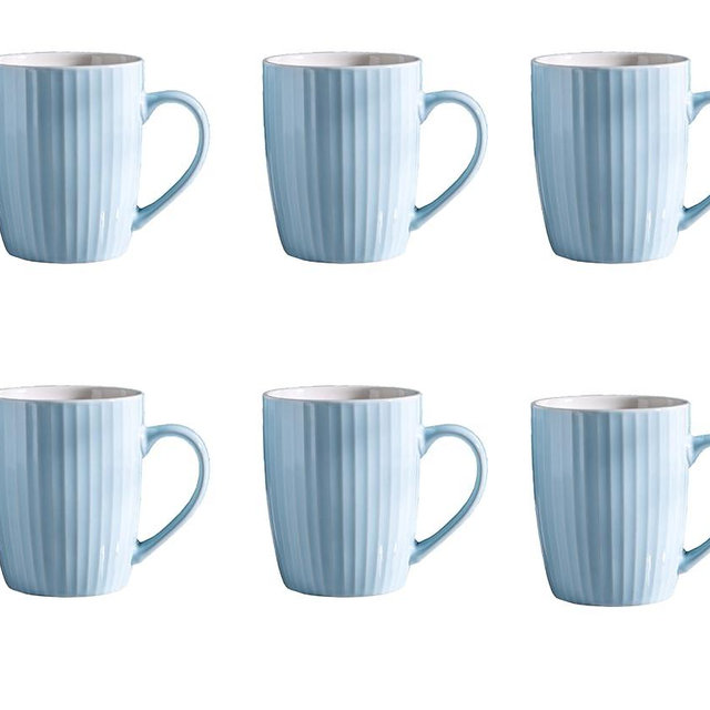 MIWARE 11 Ounce Porcelain Mugs, Set of 6 Coffee Mugs for Tea, Milk, Hot Cocoa, Light Blue