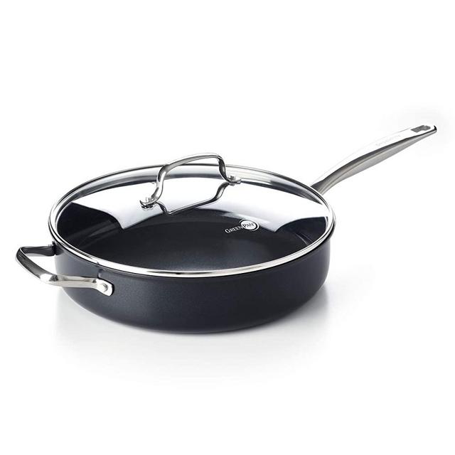 GreenPan Prime Midnight Healthy Ceramic Nonstick, Sauté Pan with Lid, 5QT, Black