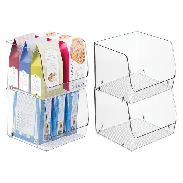 InterDesign iDesign Stackable Open-Front Storage Bins for Kitchen and Pantry Organization - Set of 4 - Clear