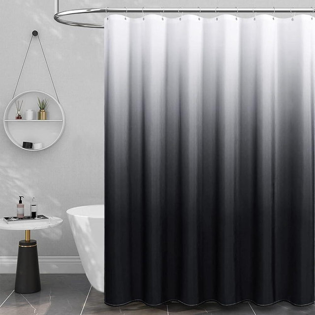 BTTN Black and White Fabric Shower Curtain, Ombre Linen Textured Fabric Cloth Shower Curtain Set with Plastic Hook, Water Repellent, Thick Modern Hotel Simple Spa Luxury Shower Curtains for Men, 72x72