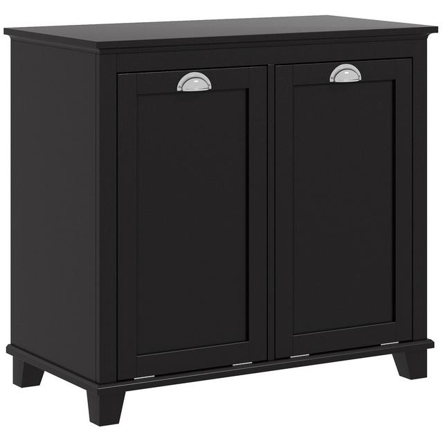 HOMCOM Tilt-Out Laundry Sorter Cabinet, Bathroom Storage Organizer with Two-Compartment Tilt-Out Hamper, Black