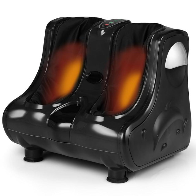Giantex Foot and Calf Massager with Heat - Shiatsu Foot Massager Machine with Vibration, Deep Kneading, 3-Level Intensity Modes, Electric Foot Massager for Tired Feet, Leg, Calf Pain Relief (Black)