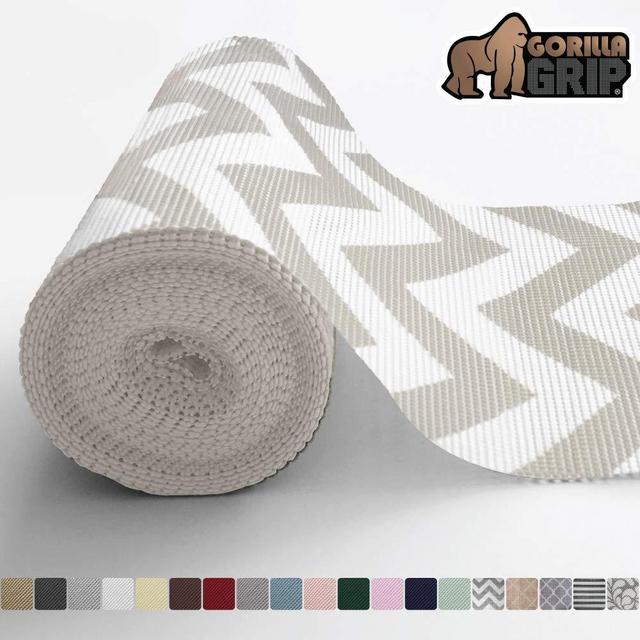 Gorilla Grip Original Drawer and Shelf Liner, Non Adhesive Roll, 17.5 Inch x 10 FT, Durable and Strong, Grip Liners for Drawers, Shelves, Cabinets, Storage, Kitchen and Desks, Chevron Gray White