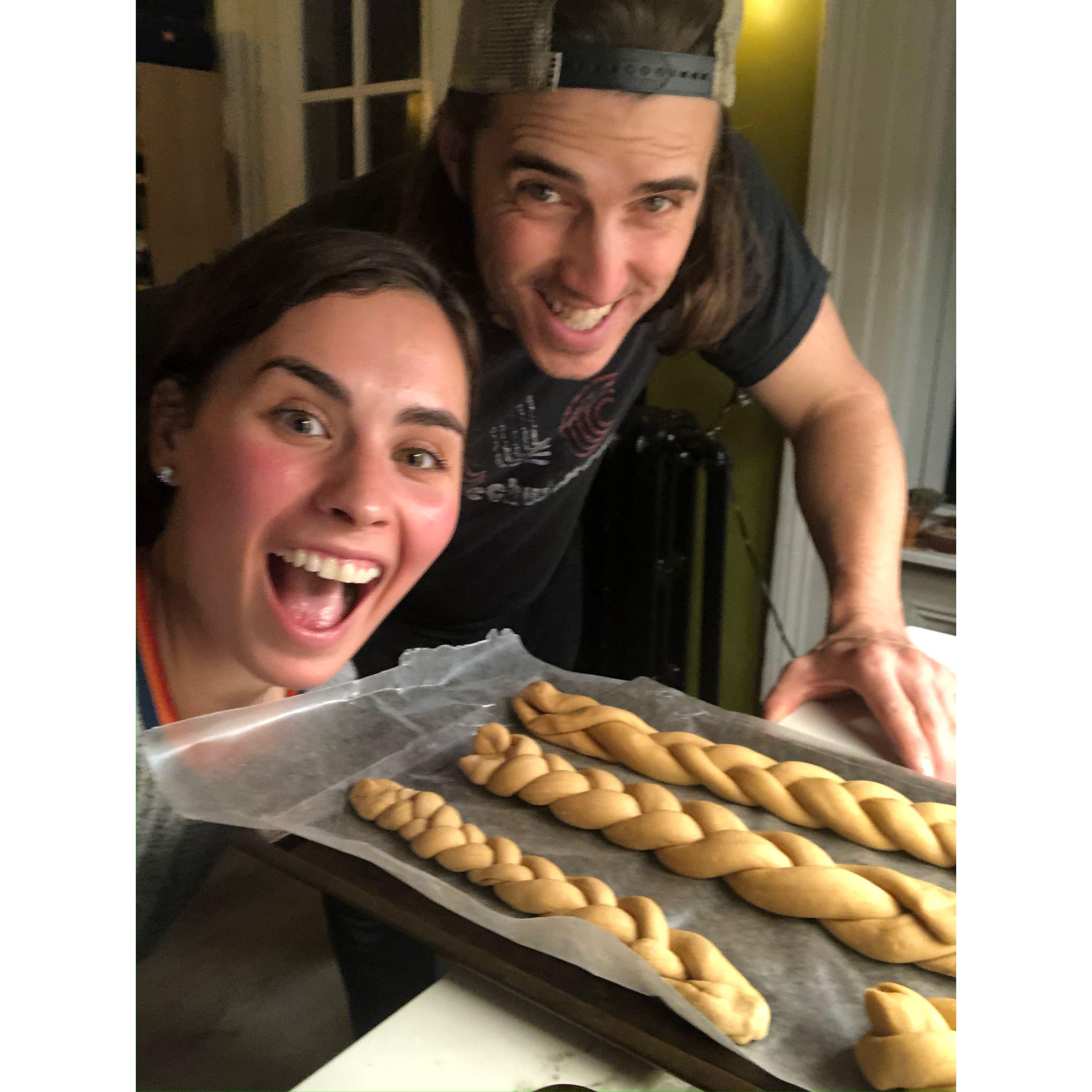 When we baked Challah together during COVID