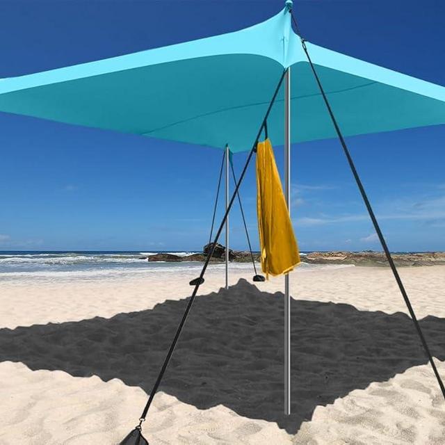 Easierhike Beach Shade Windproof Design, Sun Shelter UPF50+ Portable Family Canopy Tent with 8 Sandbag Anchors 10x10 FT 4 Poles Pop Up Outdoor Shelter for Beach, Camping, Fishing, Backyard and Picnics