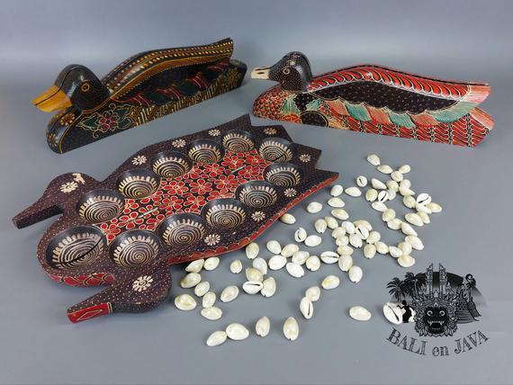 Mancala Sungka Congkak Duck Vintage Wooden Asian Board Game Batik Foldable Handpainted Handmade Home Decor Toys Family Game Table Game