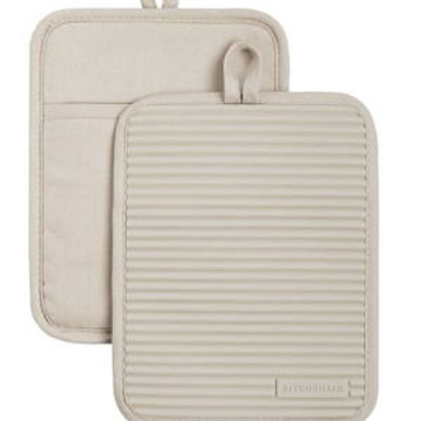 KitchenAid Ribbed Soft Silicone Pot Holder 2-Pack Set, Milkshake Tan