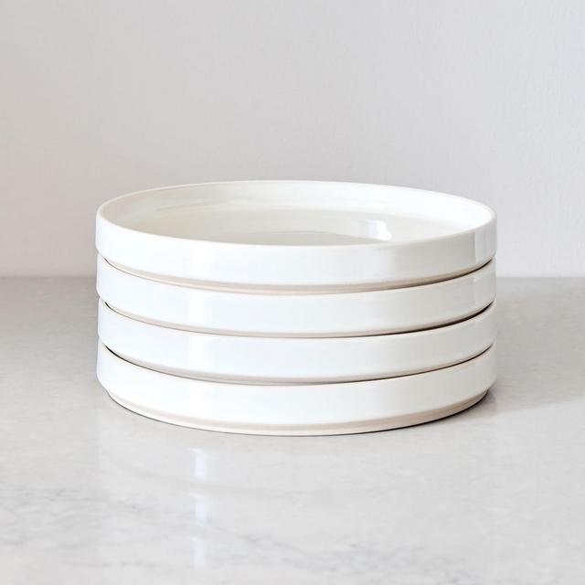 Straight Sided Nested Dinnerware, Salad Plate, Stoneware, White, Set of 4