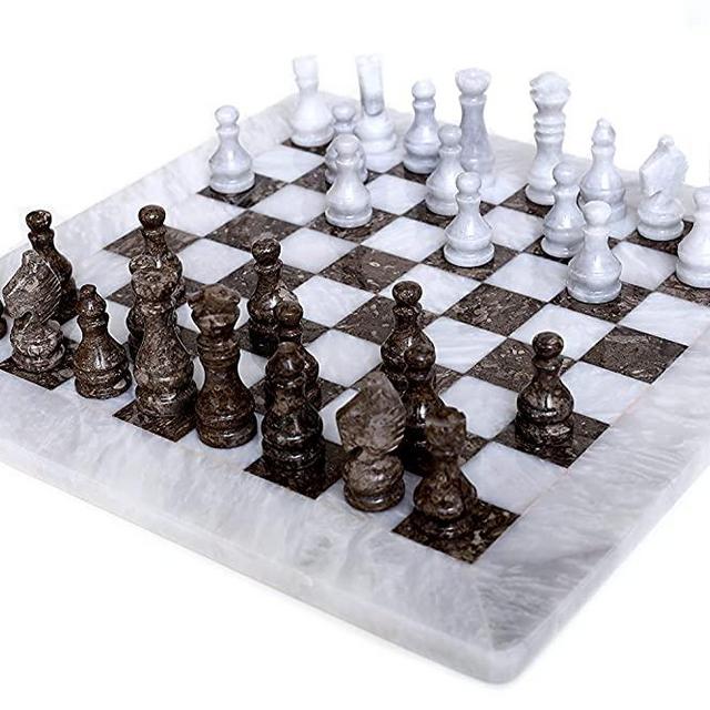 RADICALn 15 Inches Large Handmade White and Grey Oceanic Weighted Marble Full Chess Game Set for Adults Staunton and Ambassador Gift Style Tournament Chess Sets -Non Wooden -Non Glass -Not Backgammon