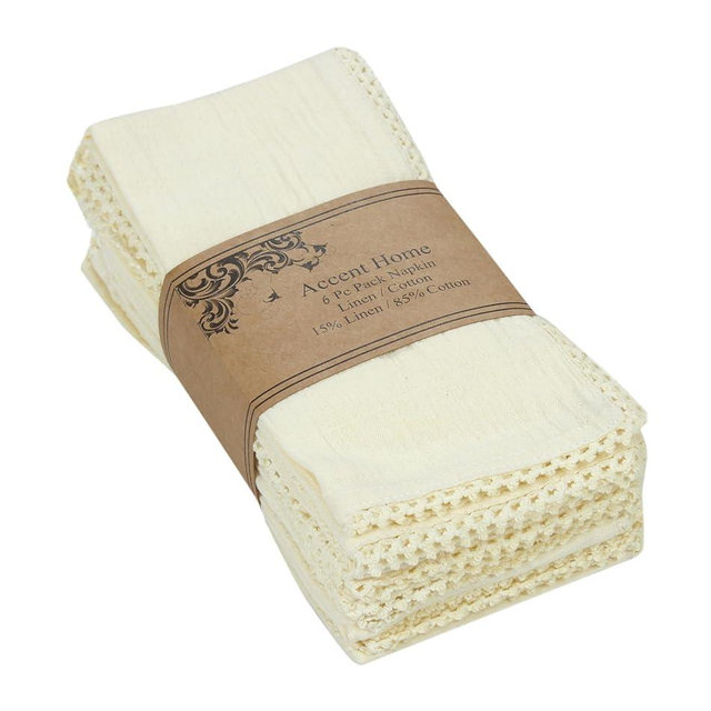 ACCENTHOME Cream Cloth Napkins Set of 6 18x18 inch Cotton Dinner Napkins - Washable Soft Premium Hotel Quality Reusable Napkins Perfect Table Napkins for Family Dinners, Weddings & Everyday Use