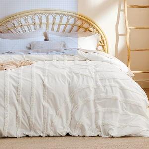 Bedsure Cotton Duvet Cover King Size - Tufted Arch Design Duvet Cover Set, 3-Piece Shabby Chic Boho Bedding, Soft and Breathable Bedding Set for All Seasons (Beige, King, 104"x90")