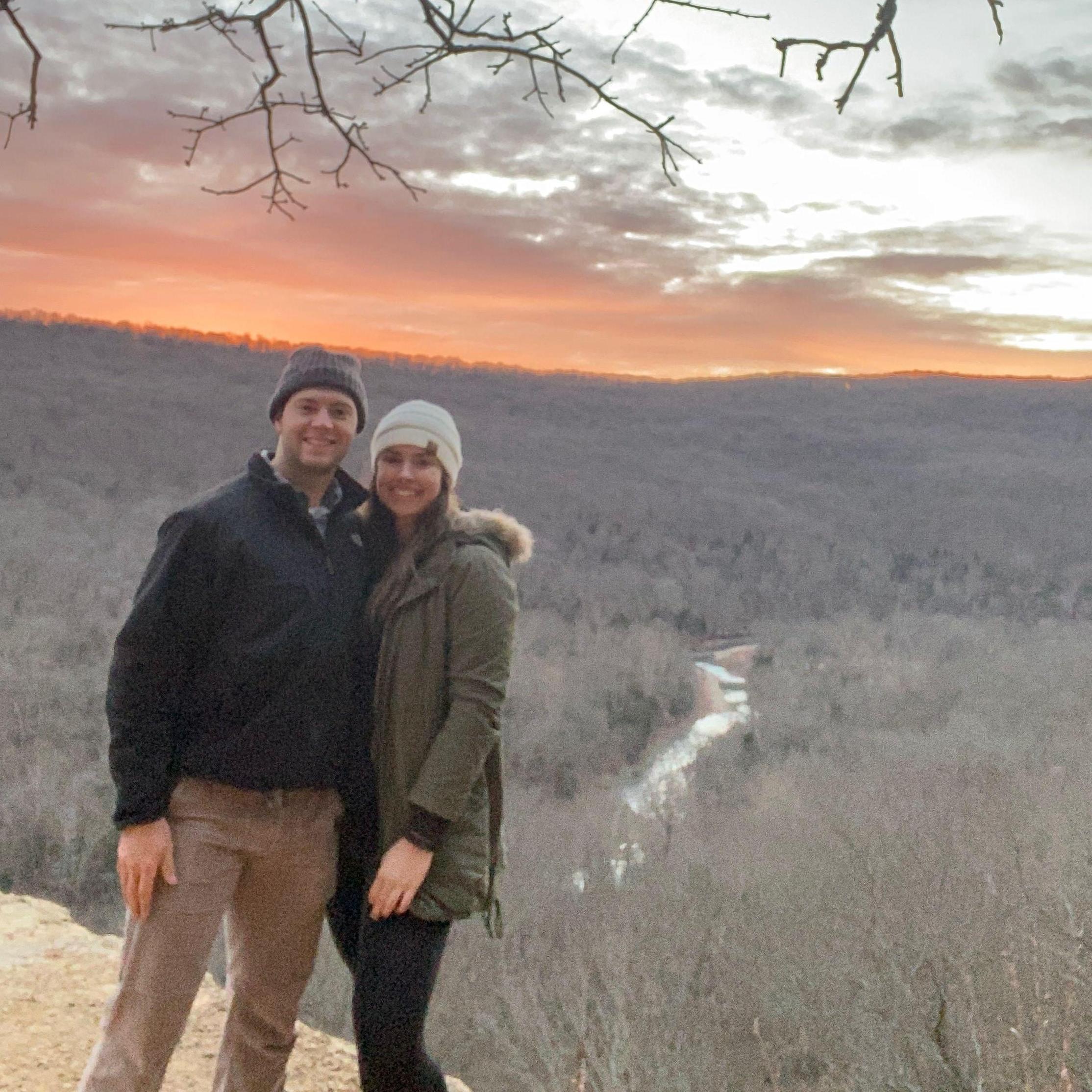First picture we ever took together on our second date for a sunrise hike at Devil's Den in January 2021!