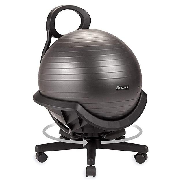 Gaiam Ultimate Balance Ball Chair (Standard or Swivel Base Option) - Premium Exercise Stability Yoga Ball Ergonomic Chair for Home and Office Desk - 52cm Anti-Burst Ball, Air Pump, Exercise Guide