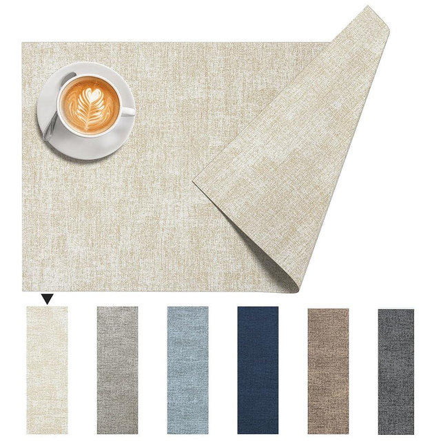 DOLOPL Placemats Set of 6, Reversible Wipeable & Heat Resistant Place Mats, Modern Faux Leather Table Mats for Kitchen, Neutral Waterproof Tablemats for Dining Table Decor, Wedding, Party(Beige)
