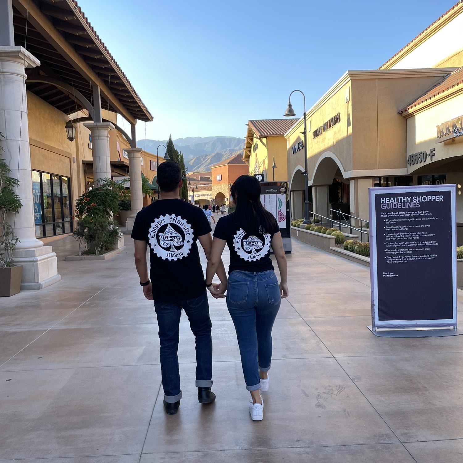 2022: Matching Shirts from Madrid at the Cabazon Outlets with Pam's Mom & Dad