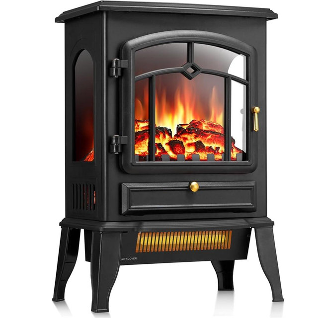 R.W.FLAME Electric Fireplace Stove Heater with Thermostat Control, 15" Cathedral Stylish Small Fireplace Heater, 3D Realistic Flame Effects, Adjustable Heating Mode, Overheating Safe Design
