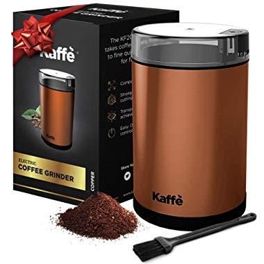 KF2030 Electric Coffee Grinder by Kaffe - 3oz Capacity with Easy On/Off Button. Cleaning Brush Included! (Copper)