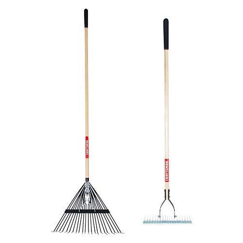 CRAFTSMAN CMXMKIT0050 2-Piece Long Wood Handle Raking Tool Set with 22 Tine Lawn Rake and Thatching Rake
