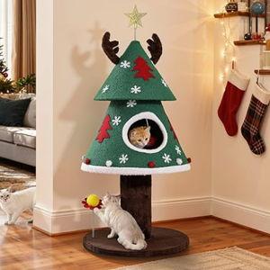 YITAHOME Christmas Cat Tree, 47.2in Christmas Tree Cat Tower with Teaser Ball, Festive Kitty Bed Furniture for Small Cats