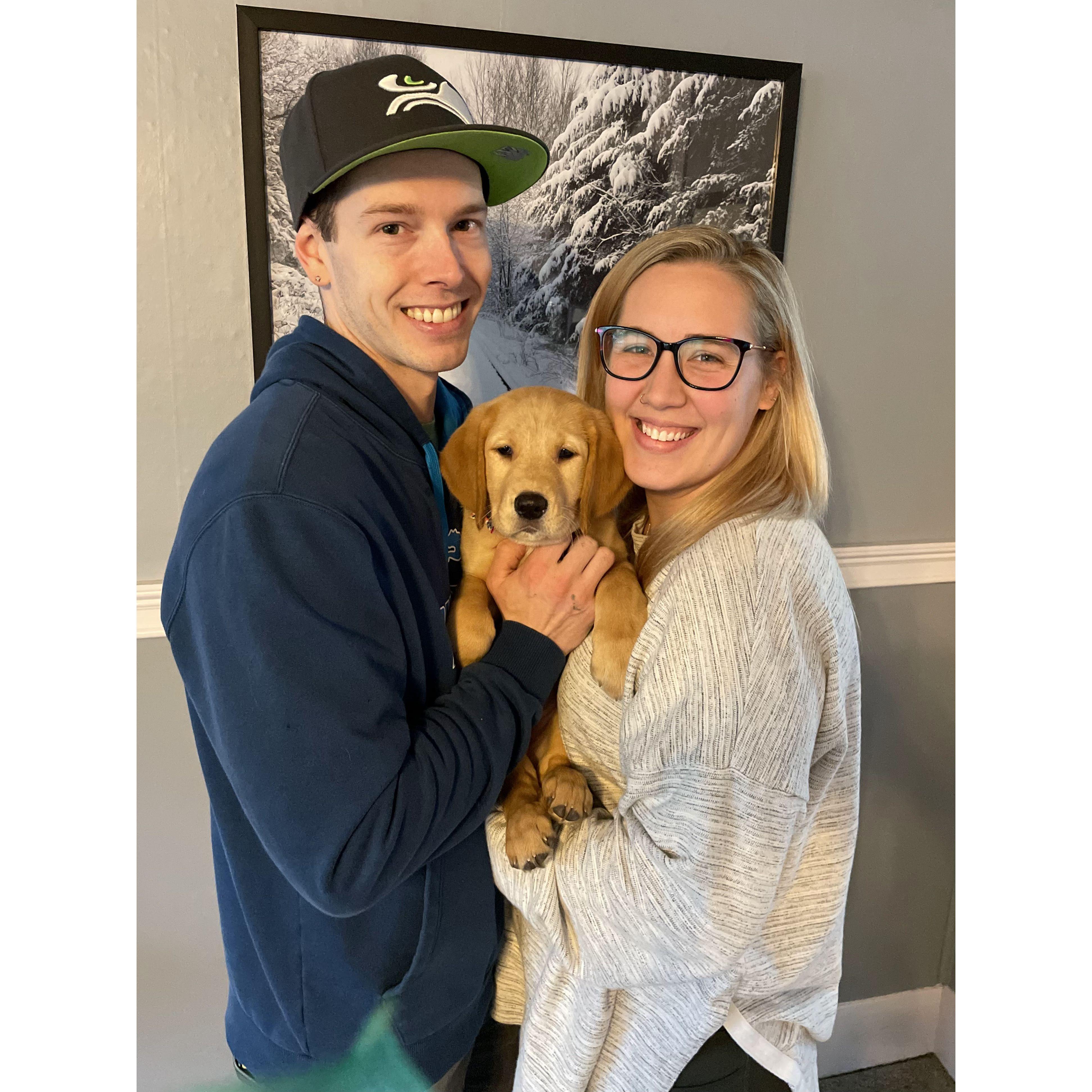 First Family photo with sweet puppy Mazie!