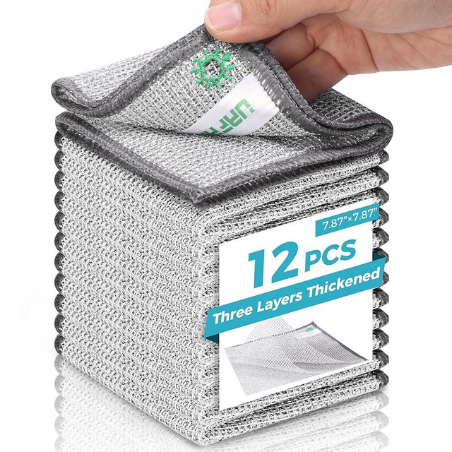 UAFAP 12 PCS Non Scratch Wire Dishcloth, Cleans Fast Without Scratching, Stands Up to Stuck-on Grime, Multi-Surface Safe, Wire Dishwashing Rag Cleaning Power for Everyday Jobs (7.87“ x 7.87”